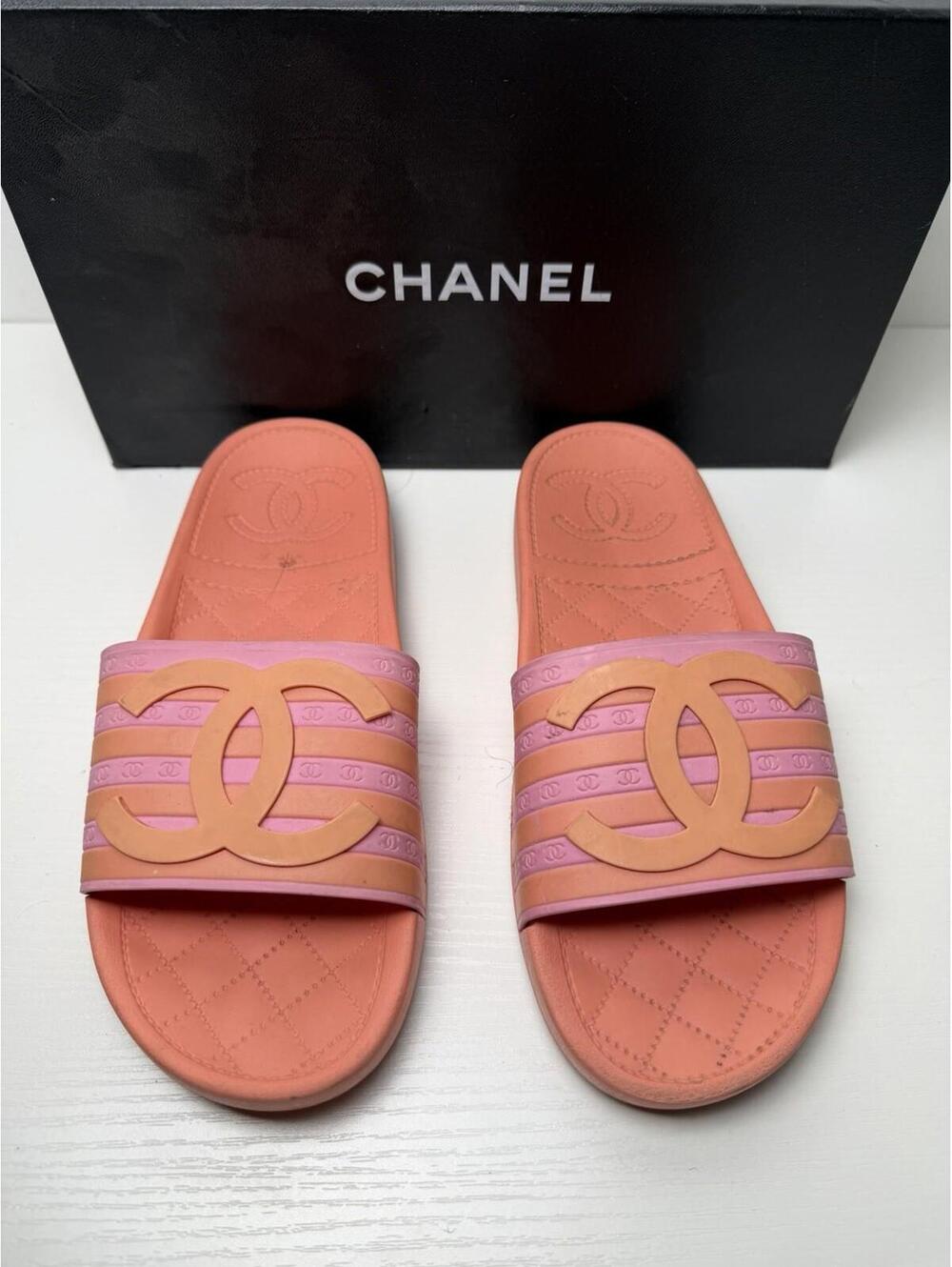 Chanel CC Rubber Slide Mules Orange Pink Women’s EU 40 Gently Used